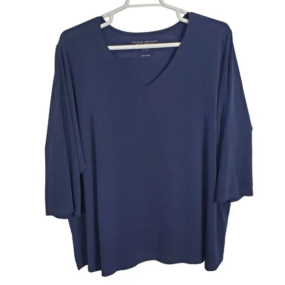 Susan Graver Modern Essentials Size 5X Tunic Top V-Neck Liquid Stretch Knit Blue - Picture 2 of 9